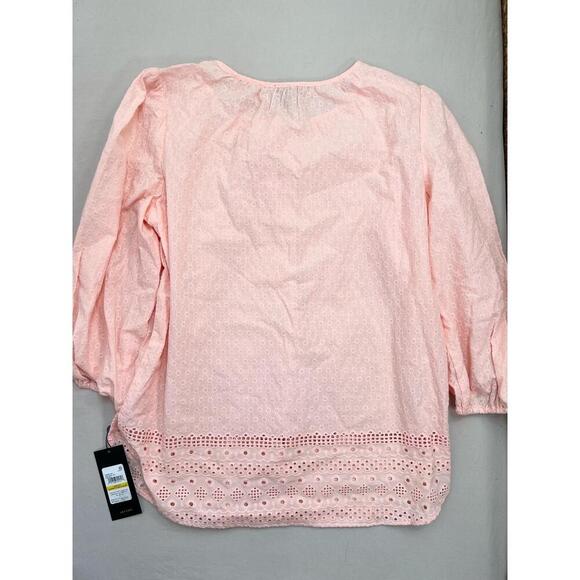 Jones New York Embroidered 3/4Sleeve Tie Front Blouse Size M in Rose Sand - Picture 3 of 13